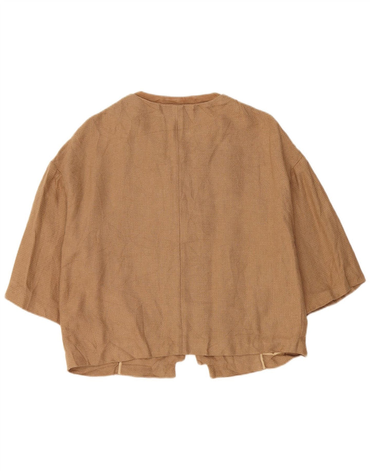 Massimo Dutti Γυναικείο μπουφάν 3/4 μανίκι ανοιχτό σακάκι UK 16 μεγάλο καφέ λινό