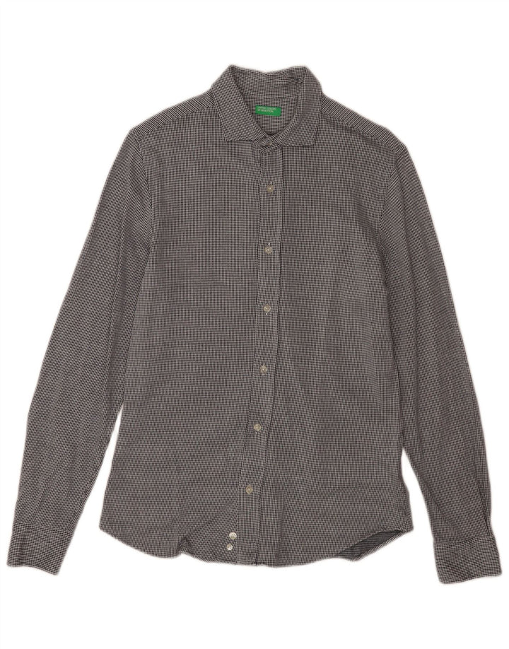 Ανδρικό πουκάμισο Benetton, μεσαίο γκρι βαμβακερό Houndstooth