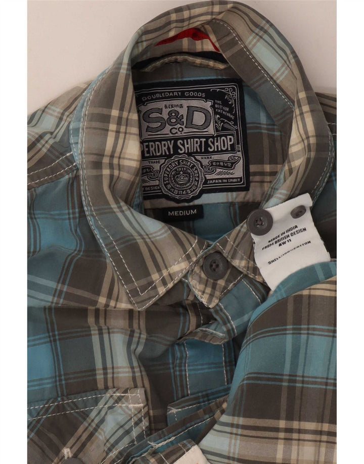 Ανδρικό πουκάμισο Superdry, μεσαίο μπλε καρό βαμβακερό