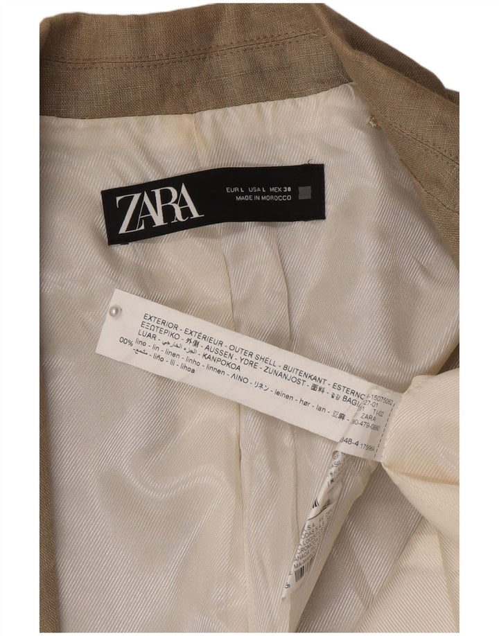 Zara Γυναικείο Open Blazer Jacket UK 16 Large Beige Λινό