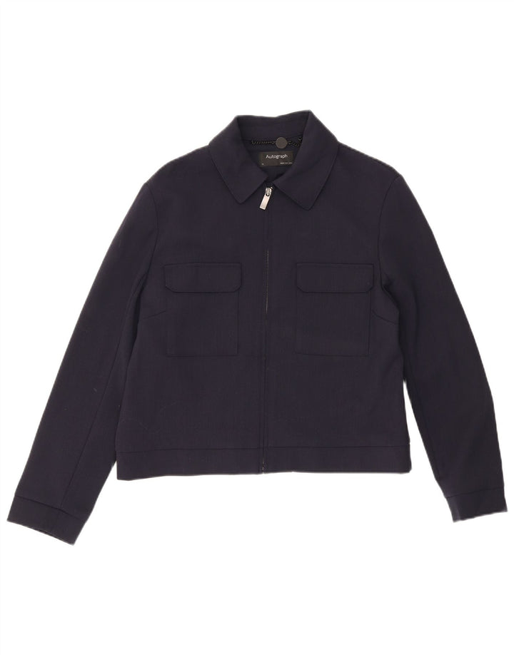 MARKS & SPENCER Γυναικείο μπουφάν Autograph Bomber UK 12 Medium Navy Blue Wool