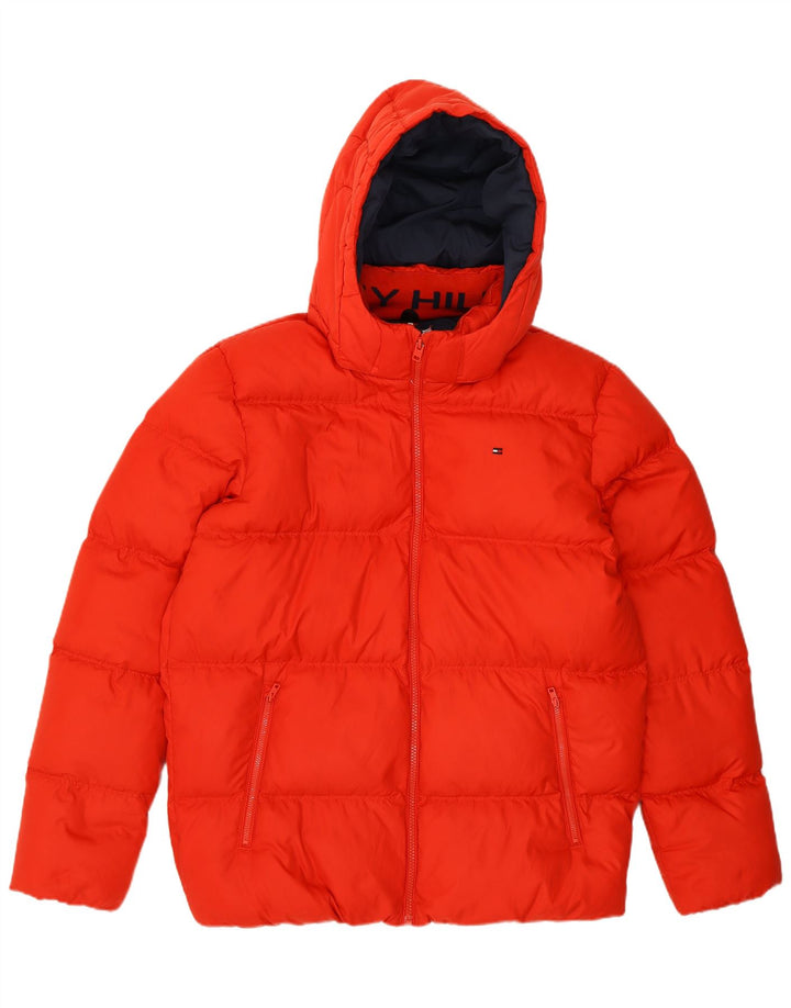 Μπουφάν Tommy Hilfiger Boys με κουκούλα με επένδυση 15-16 ετών κόκκινο πολυεστέρα