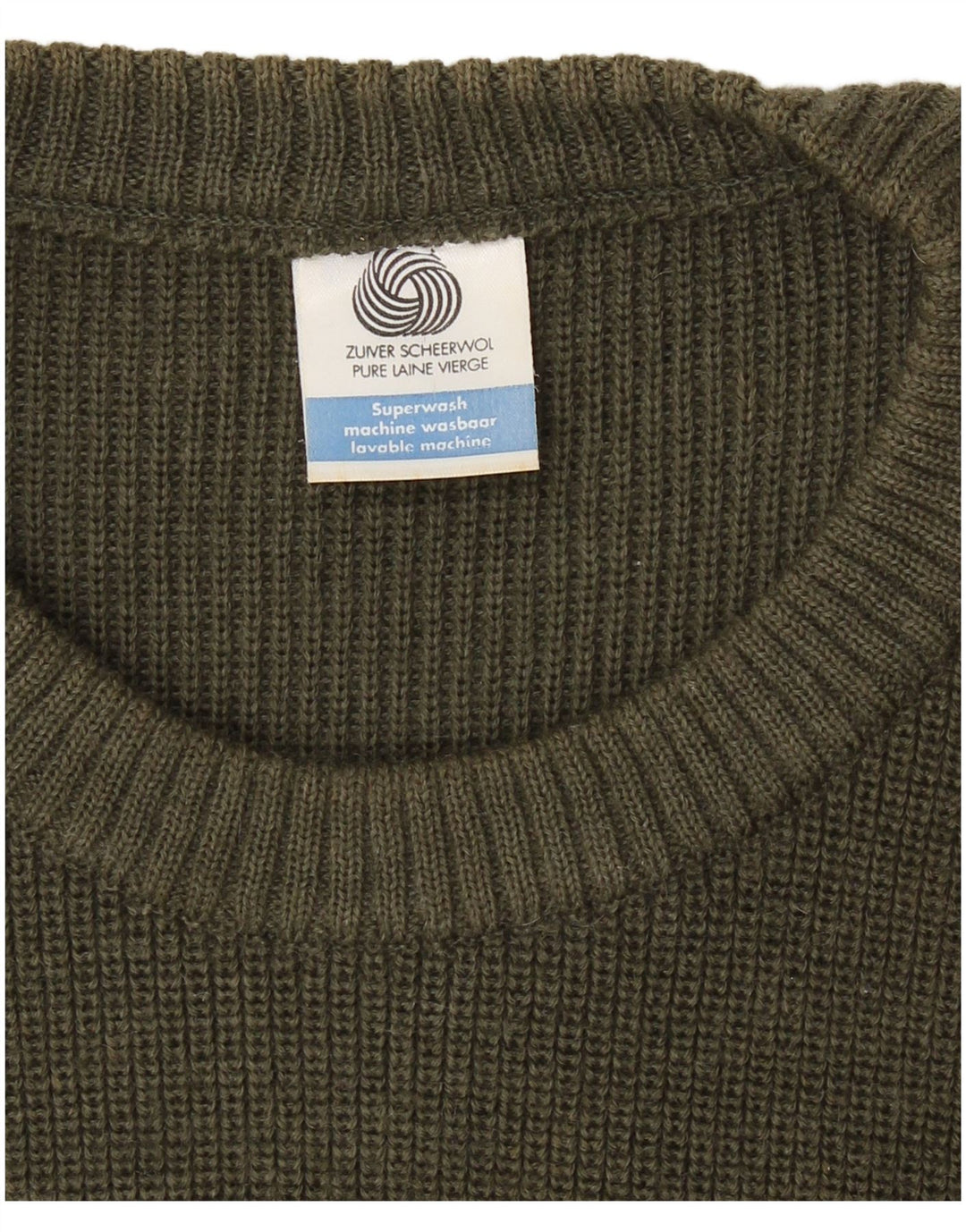 VINTAGE Ανδρικό στρατιωτικό πουλόβερ με λαιμόκοψη, παρθένο μαλλί χακί
