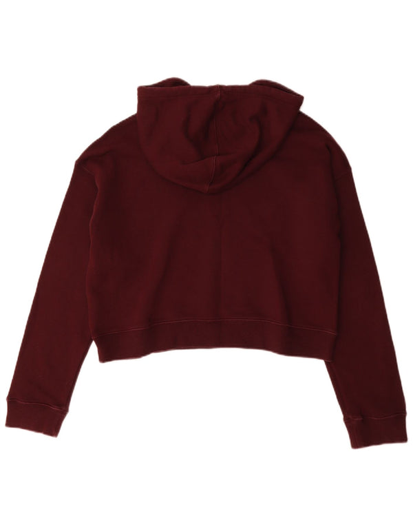 Adidas Womens Crop Oversized Hoodie Jumper UK 8 Small Burgundy Cotton