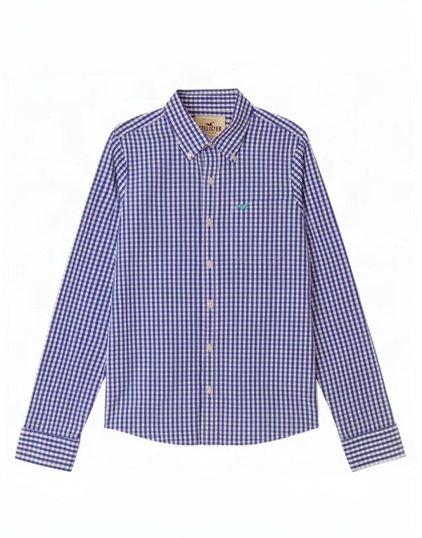 Ανδρικό πουκάμισο Hollister, μεσαίο μπλε βαμβακερό Gingham