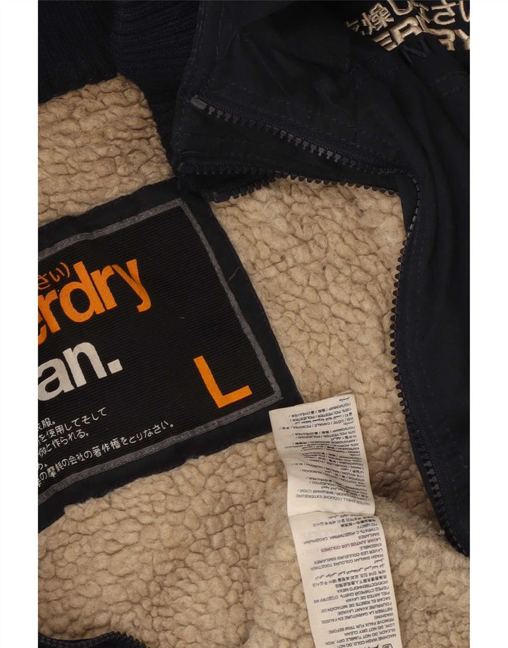 Superdry γυναικείο μπουφάν Parka με κουκούλα UK 14 Large Navy Blue Polyester