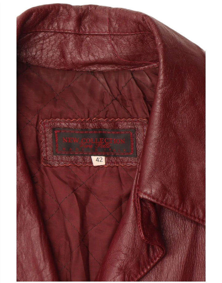 ΝΕΑ ΣΥΛΛΟΓΗ Γυναικείο Δερμάτινο Παλτό IT 42 Medium Maroon Leather