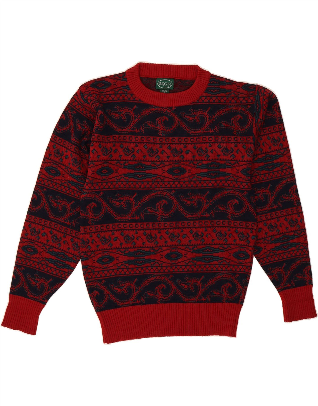 IZOD Mens Crew Neck Jumper Sweater Small Red Fair Isle Wool Vintage Izod and Second-Hand Izod from Messina Hembry 