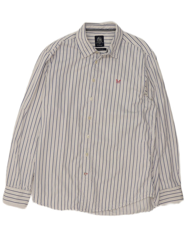 Ανδρικό πουκάμισο Crew Clothing Tailored Fit XL Λευκό βαμβακερό ριγέ
