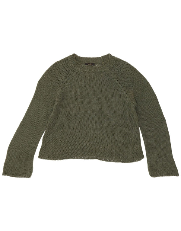 Massimo Dutti Γυναικείο Crop Crew Neck Jumper πουλόβερ UK 10 Small Khaki Cotton