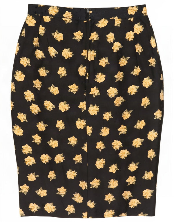 Vintage Γυναικεία Pencil Φούστα Small W26 Black Floral Silk