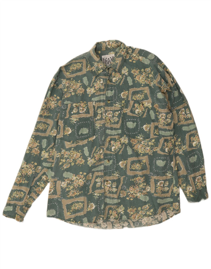 Vintage Ανδρικό Πουκάμισο Μεσαίο Πράσινο Floral Βαμβακερό