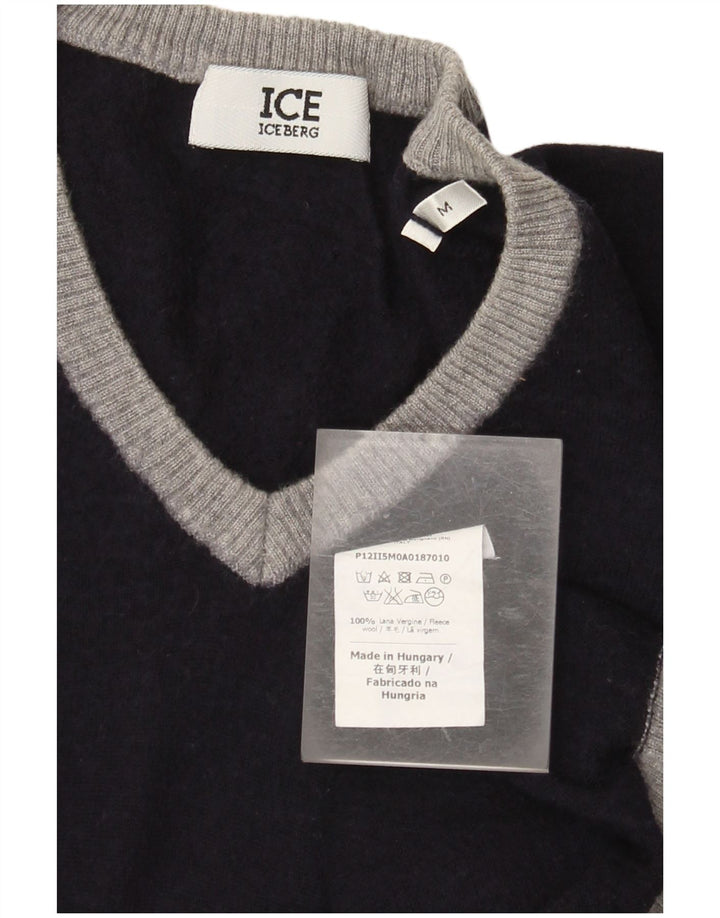 Iceberg γυναικείο πουλόβερ με λαιμόκοψη με V λαιμόκοψη UK 12 Medium Navy Blue Colourblock