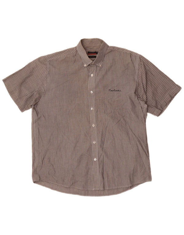 Pierre Cardin Ανδρικό πουκάμισο με κανονική εφαρμογή κοντομάνικο XL γκρι ριγέ πολυεστέρα