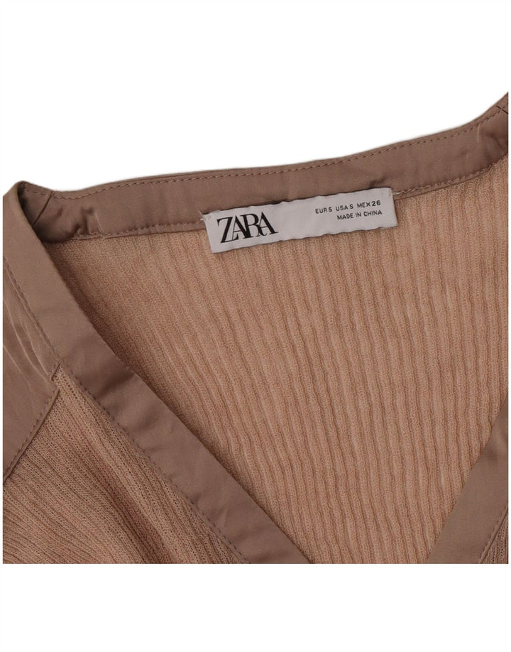 Zara Γυναικείο τοπ μακρυμάνικο UK 10 Small Beige Colourblock