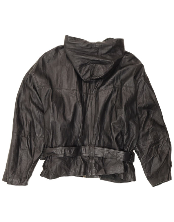 Vintage Ανδρικό Δερμάτινο Μπουφάν UK 42 XL Μαύρο με κουκούλα