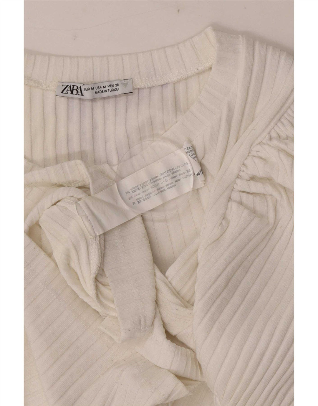 Zara Γυναικείο T-Shirt Crop Top UK 12 Medium White Polyester