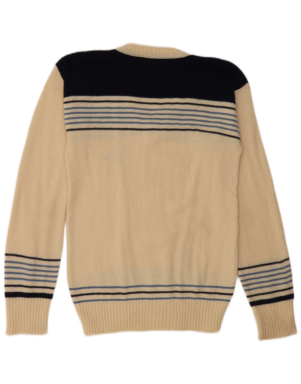 Vintage γυναικείο πουλόβερ με λαιμόκοψη UK 8 Small Off White ριγέ