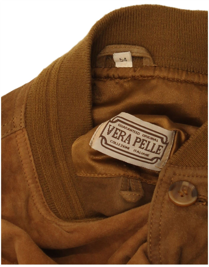 Vintage Ανδρικό Suede Bomber Jacket IT 54 2XL Καφέ Δερμάτινο