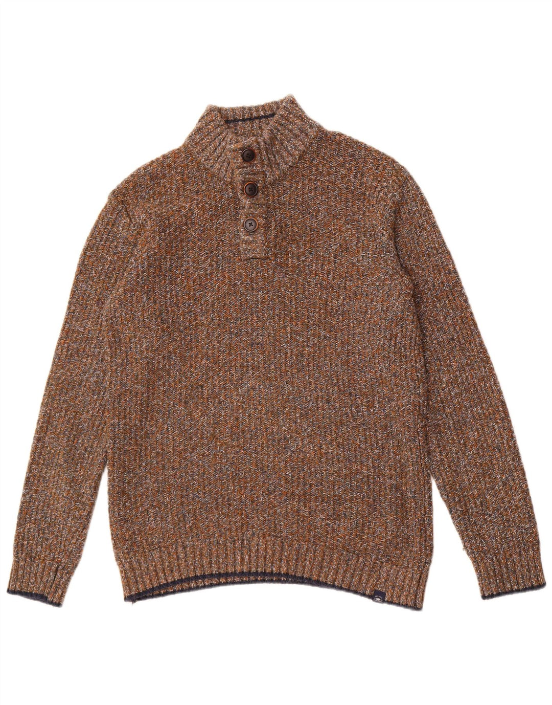 Ανδρικό πουλόβερ με λαιμό με κουμπιά με κουμπιά προσώπου, μεσαίο καφέ βαμβακερό