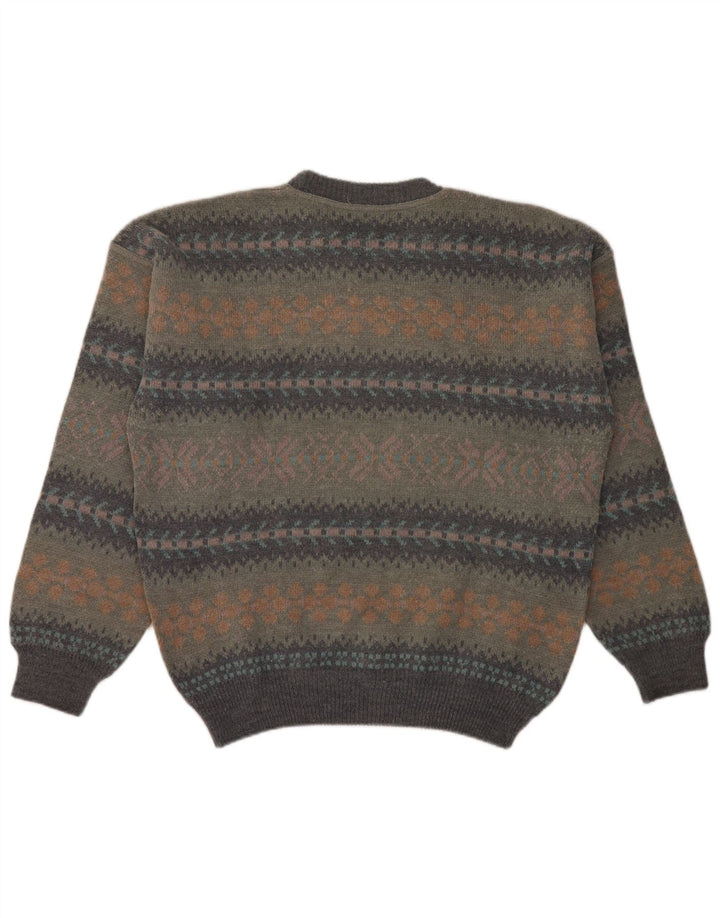 Vintage Ανδρικό πουλόβερ με λαιμόκοψη μεγάλο γκρι Fair Isle Wool