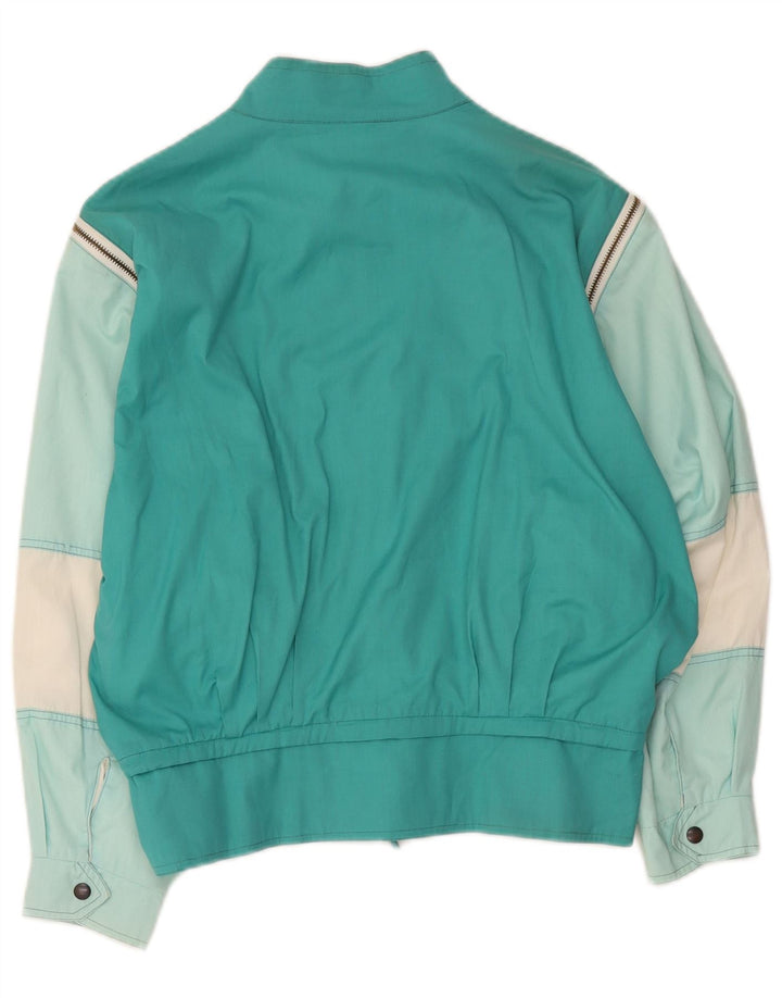 Vintage Γυναικείο Bomber Jacket UK 12 Medium Turquoise Colourblock Polyester