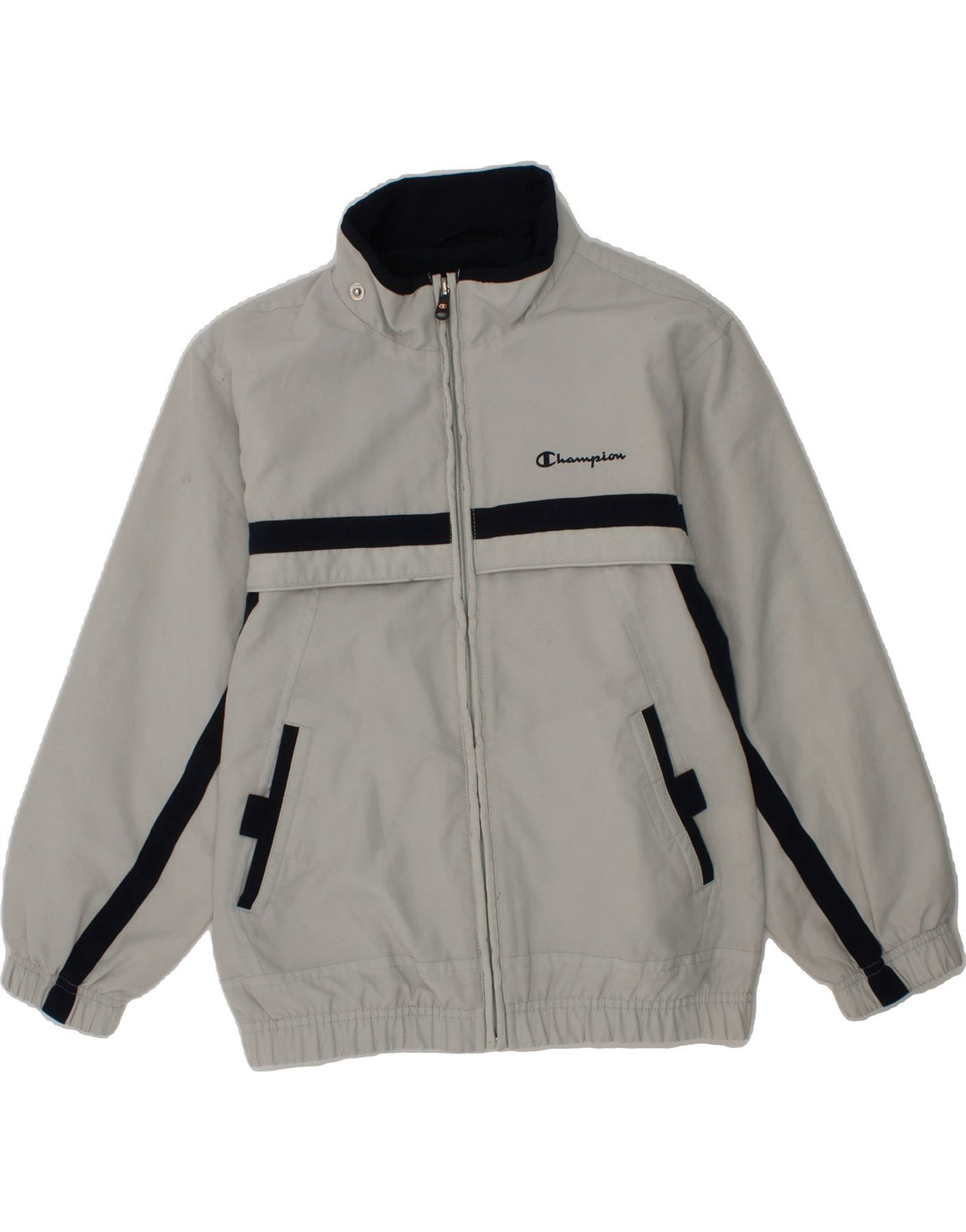 CHAMPION Boys Tracksuit Top Jacket 7-8 Years Grey Colourblock Polyester Vintage Champion and Second-Hand Champion from Messina Hembry 