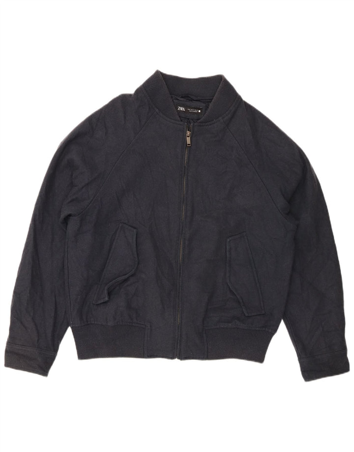 Zara Ανδρικό Loose Fit Bomber Jacket UK 36 Small Navy Blue Wool
