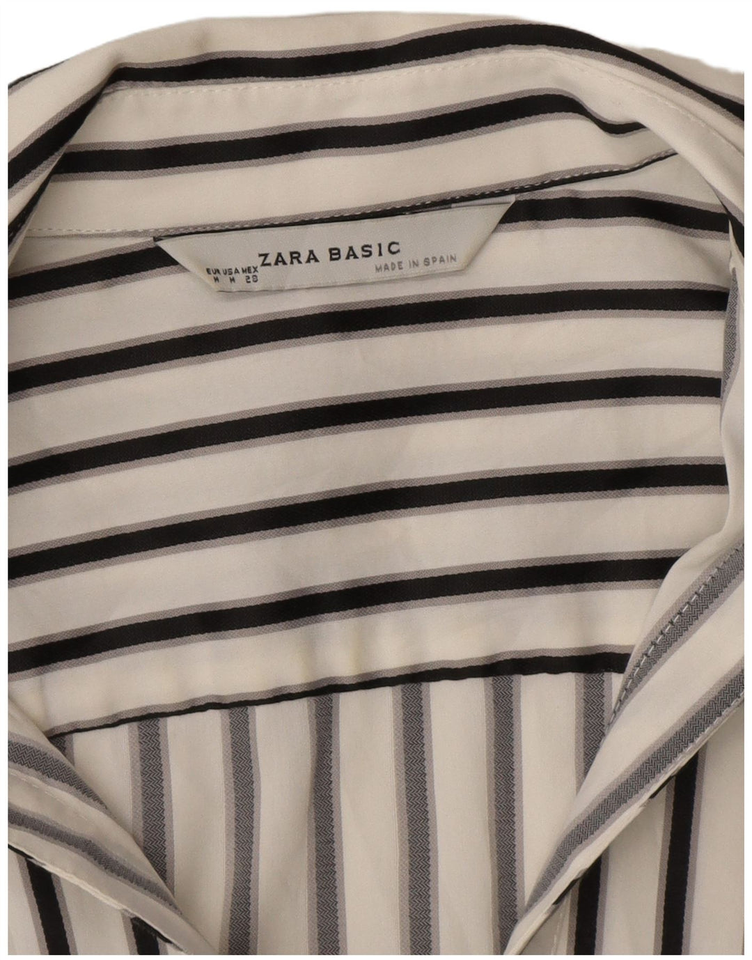 Zara γυναικείο πουκάμισο κοντομάνικο μπλούζα UK 12 μεσαίο λευκό ριγέ