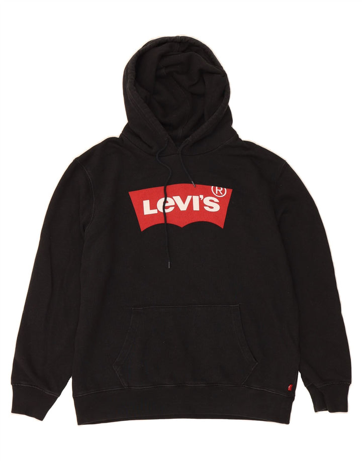 LEVI'S Mens Graphic Hoodie Jumper Medium Black Cotton Vintage Levi's and Second-Hand Levi's from Messina Hembry 