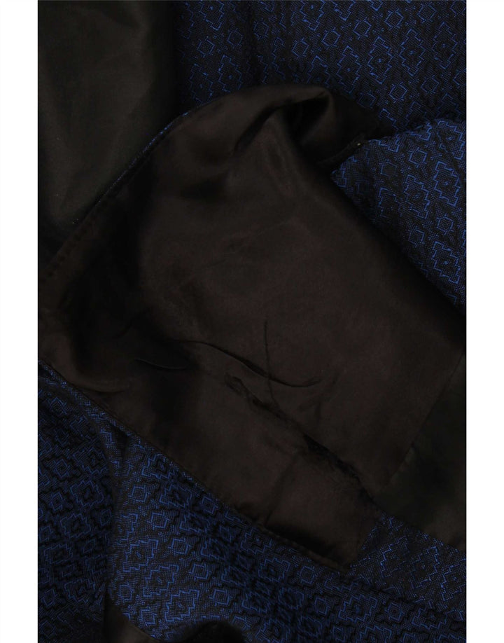 Vintage γυναικείο διπλό παλτό UK 16 Large Navy Blue Geometric