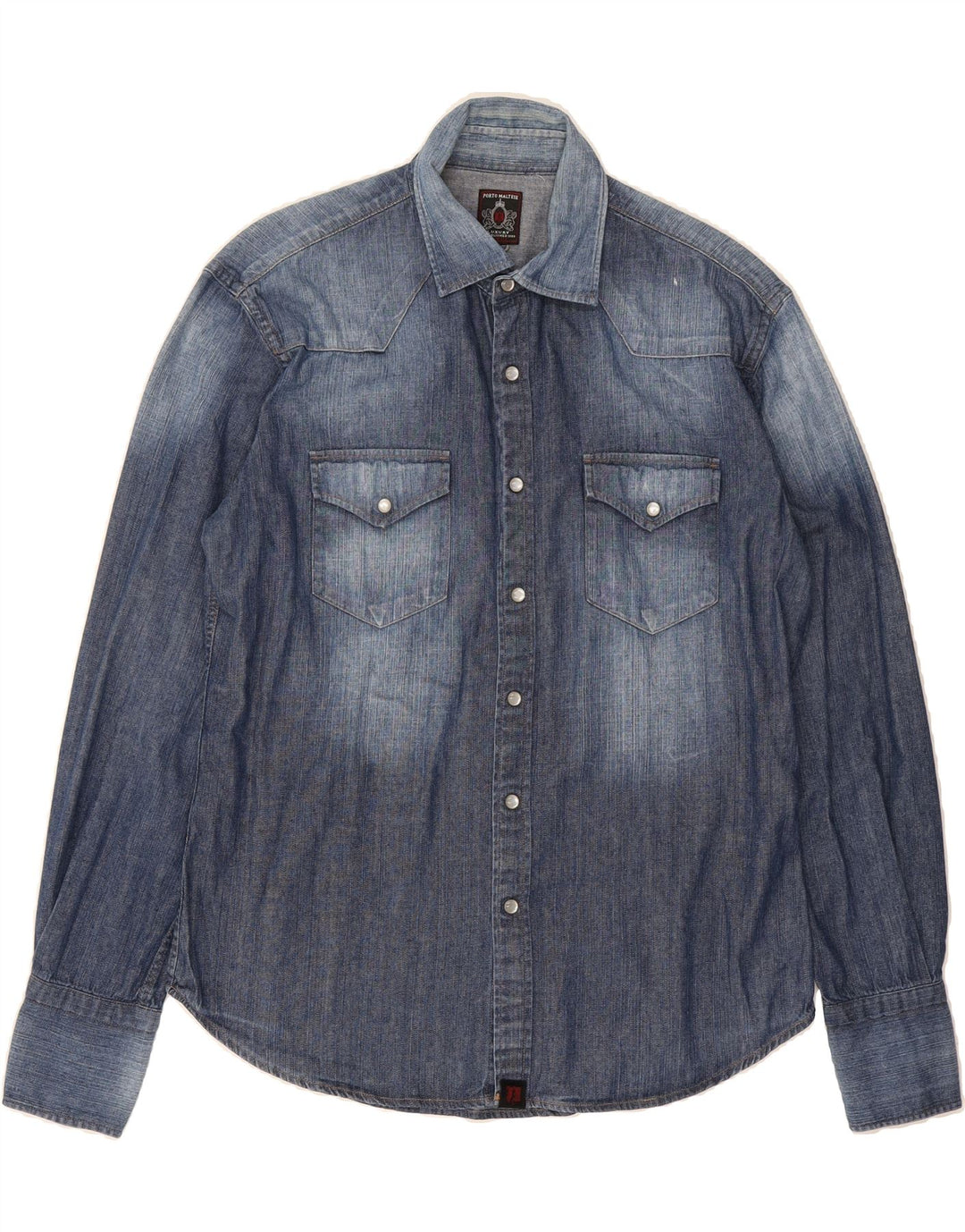 VINTAGE Mens Slim Fit Denim Shirt Medium Blue Vintage Vintage and Second-Hand Vintage from Messina Hembry 