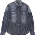 VINTAGE Mens Slim Fit Denim Shirt Medium Blue Vintage Vintage and Second-Hand Vintage from Messina Hembry 