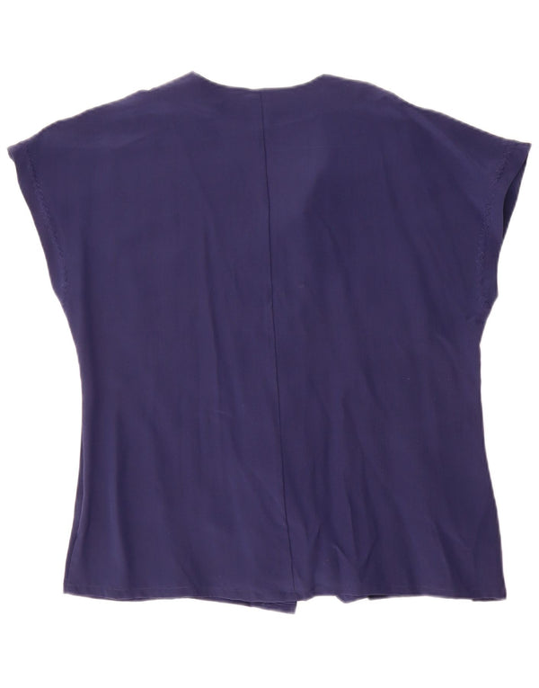 Vintage γυναικείο φαρδύ κοντομάνικο μπλούζα UK 10 Small Navy Blue Silk