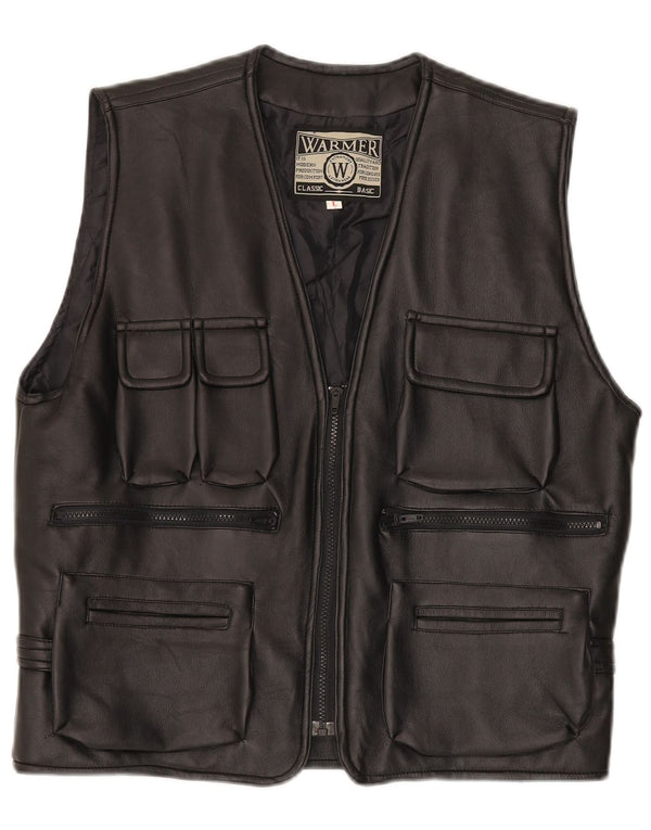 Vintage Γυναικείο Δερμάτινο Gilet UK 16 Large Μαύρο