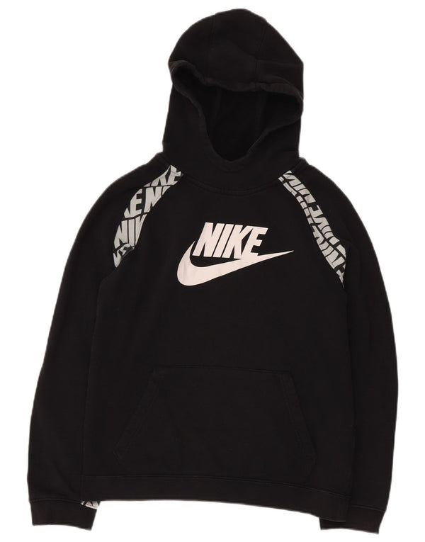 NIKE Boys Graphic Hoodie Jumper 13-14 Years XL Black Cotton