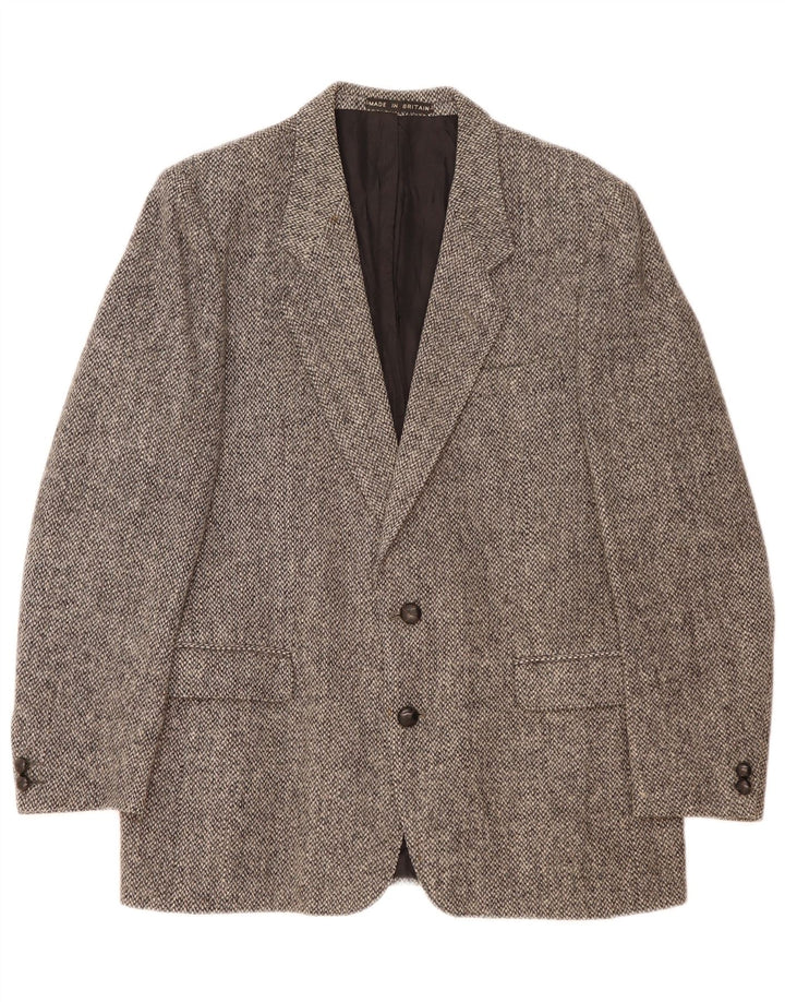 Harris Tweed Ανδρικό μπουφάν μπλέιζερ με κανονική εφαρμογή με 2 κουμπιά EU 40 μεγάλο γκρι μαλλί