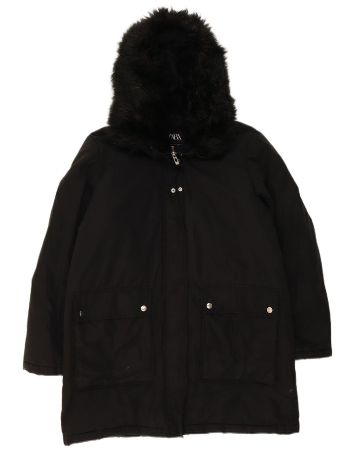 Zara Γυναικείο μπουφάν Parka με κουκούλα μεγάλου μεγέθους UK 16 μεγάλου μαύρου πολυεστέρα