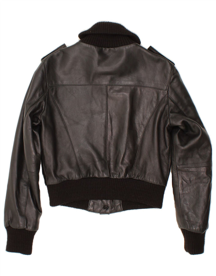 VINTAGE Γυναικείο Crop Δερμάτινο Μπουφάν IT 44 Medium Black Leather