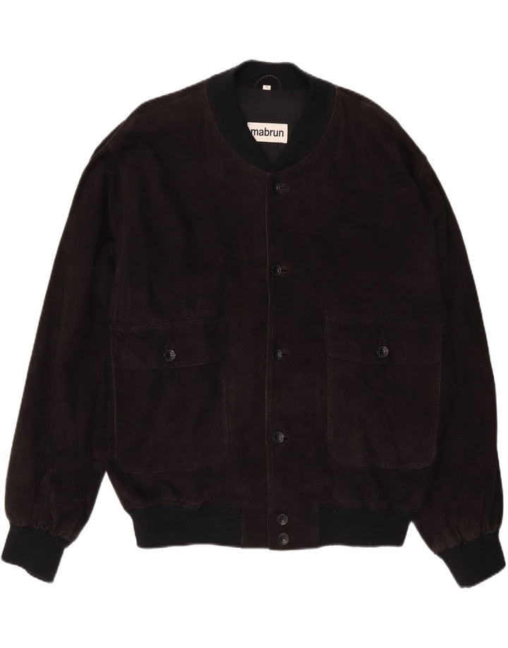 MABRUN Mens Suede Bomber Jacket IT 56 3XL Black Leather