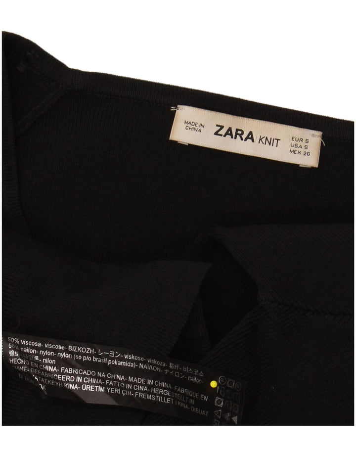ZARA Γυναικείο πουλόβερ με μανίκια 3/4 με λαιμόκοψη UK 10 Small Black Viscose