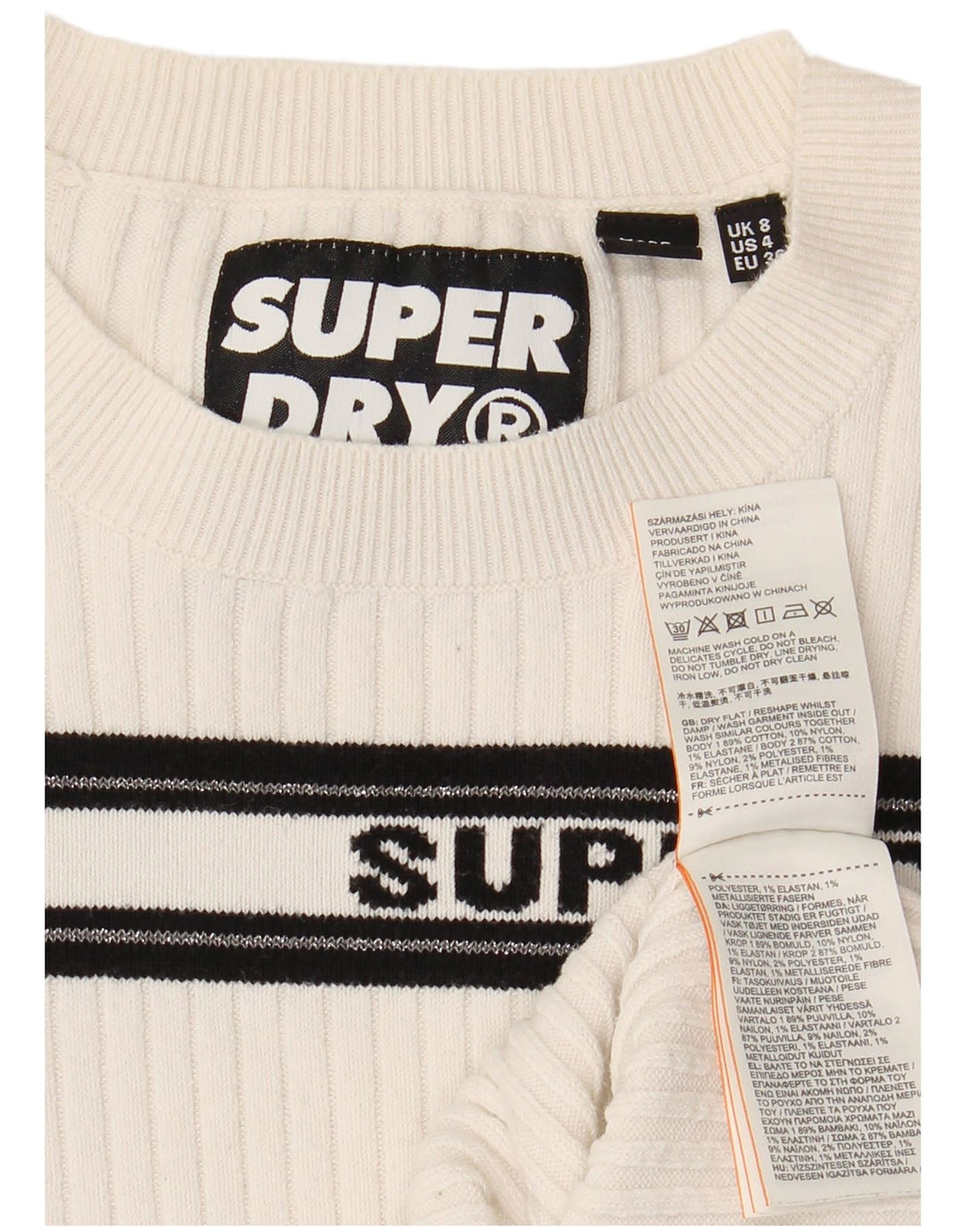 Γυναικείο πουλόβερ SUPERDRY Graphic Crew Neck Jumper UK 8 Small White ριγέ