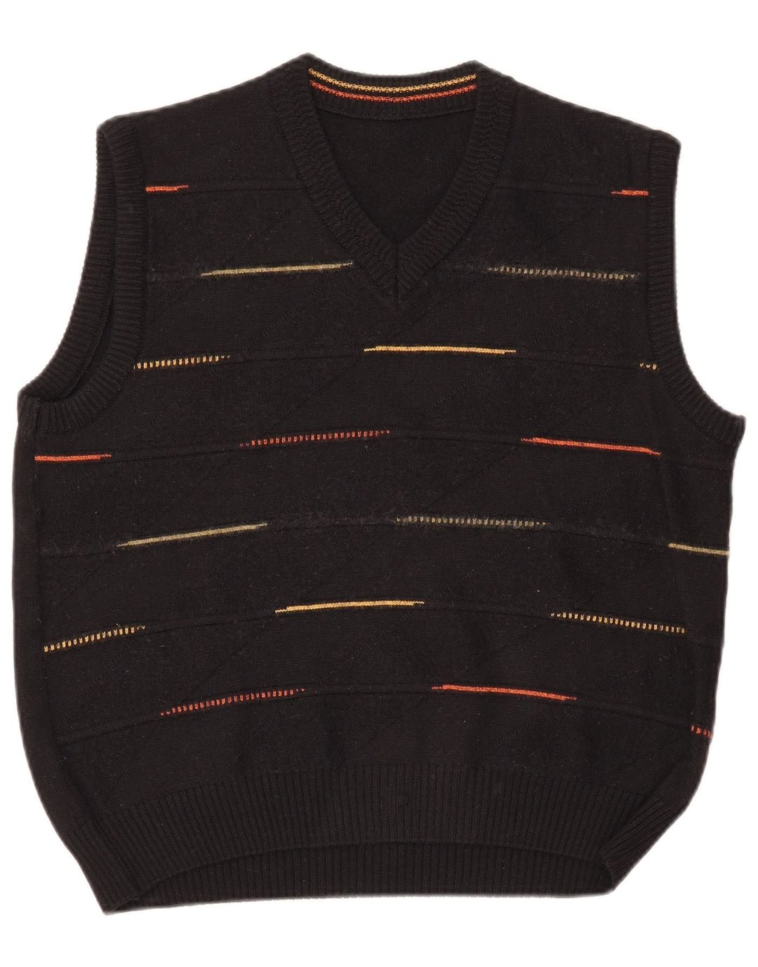 Γυναικείο γιλέκο VINTAGE Tank Top UK 14 Μεγάλο μαύρο ριγέ μαλλί