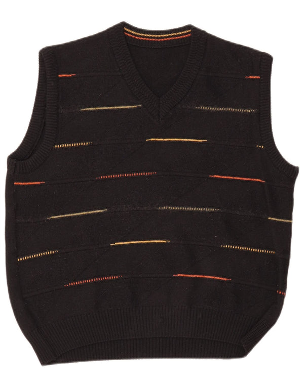 Γυναικείο γιλέκο VINTAGE Tank Top UK 14 Μεγάλο μαύρο ριγέ μαλλί