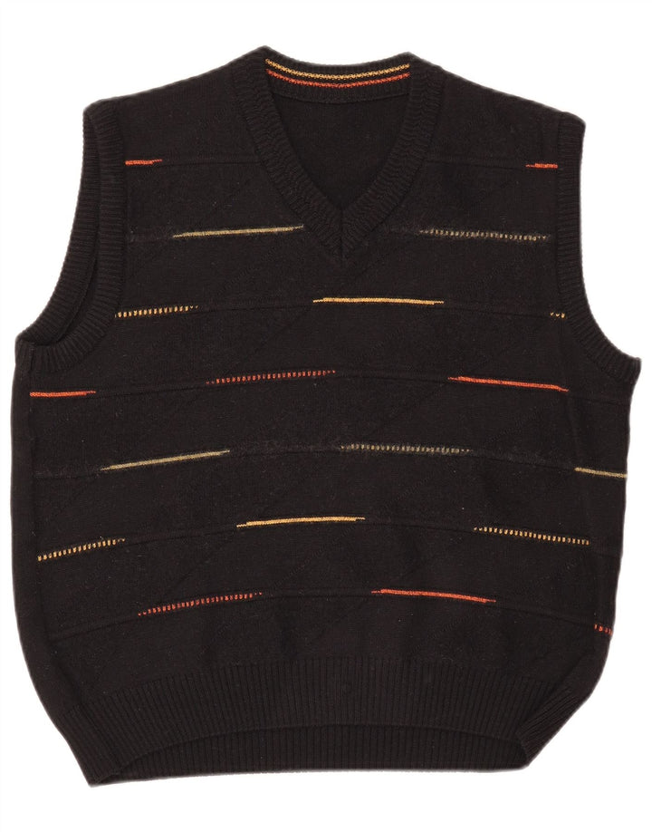 Γυναικείο γιλέκο VINTAGE Tank Top UK 14 Μεγάλο μαύρο ριγέ μαλλί