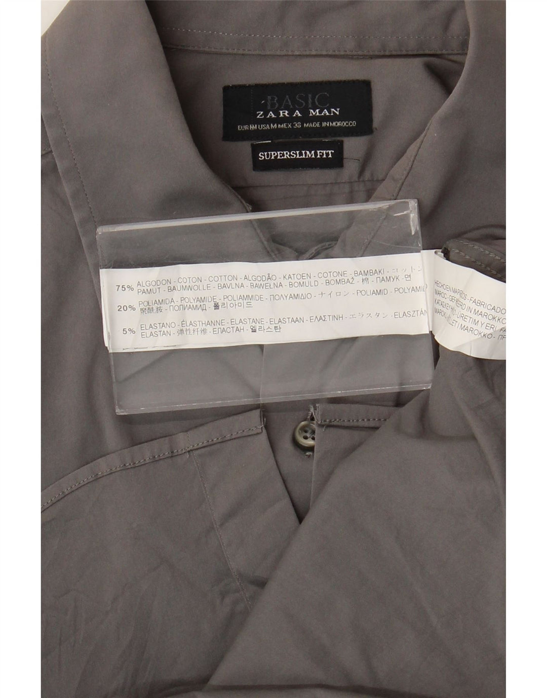 Zara Ανδρικό πουκάμισο Super Slim Fit Μεσαίο γκρι βαμβακερό