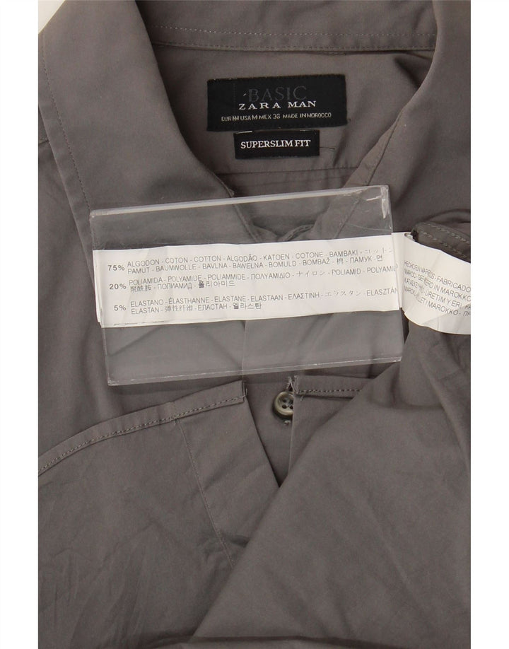 Zara Ανδρικό πουκάμισο Super Slim Fit Μεσαίο γκρι βαμβακερό