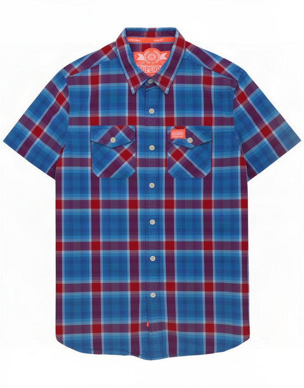 Superdry Ανδρικό κοντομάνικο πουκάμισο Medium Blue Check Cotton
