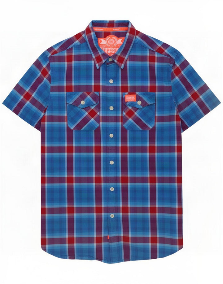 Superdry Ανδρικό κοντομάνικο πουκάμισο Medium Blue Check Cotton