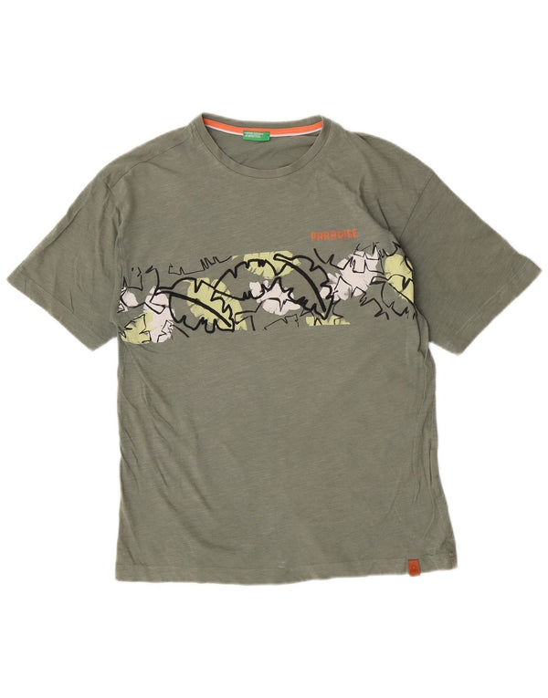 Μπλουζάκι Benetton Boys Graphic T-Shirt 13-14 ετών 3XL Χακί βαμβακερό